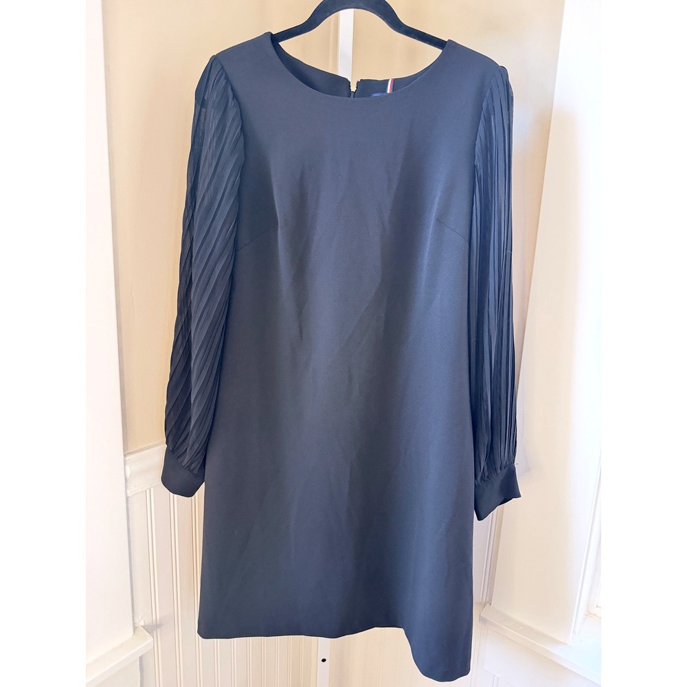 Tommy Hilfiger Pleated Chiffon Sleeve Shift Dress Black 12